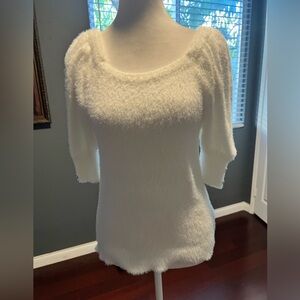 Soft and Elegant White Textured Women's Top with sequinned Buttons